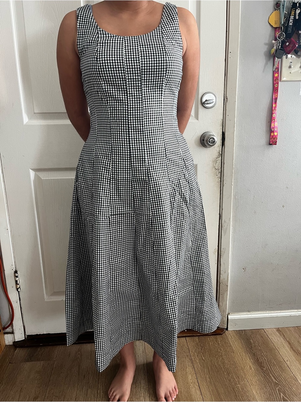 a new day Black and White Gingham Sleeveless A-Line Midi Dress